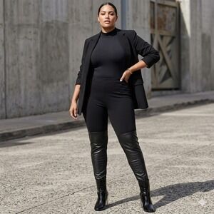 New Context Mixed Media Pull On Pants Faux Leather Leggings Black Womens 1X Plus